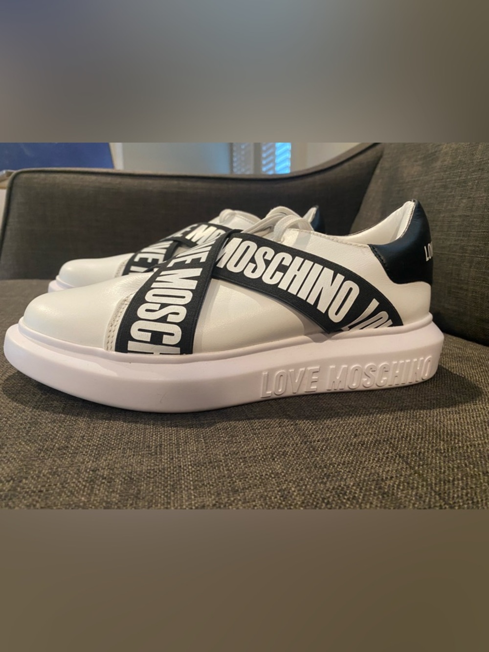 Love Moschino White and Black Logo Strap Sneakers NWOT size 9 Italian Luxe! - Picture 5 of 10